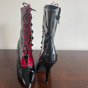 Black and red pleaser boots